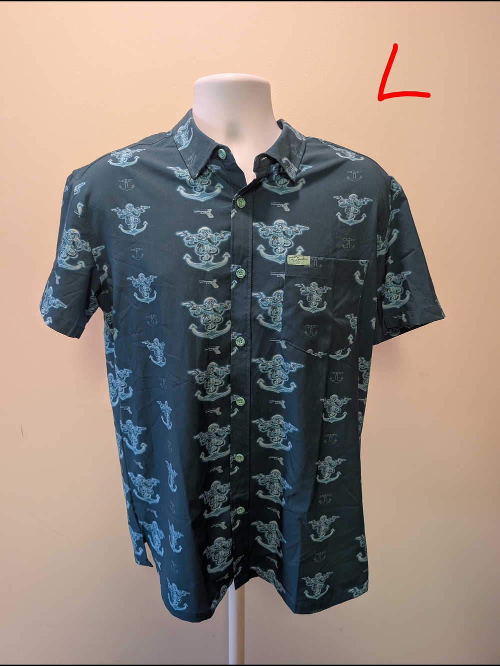 Men's gloctopus Short-Sleeve Button-Down Shirt - Teal Anchor Print